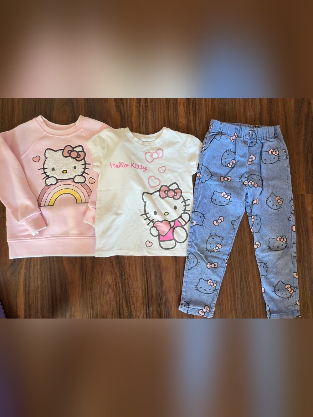 Hello Kitty White & Pink Heart Tee with Blue Character Leggings Pajama Set